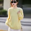 Novo suéter de tricô de lã escovada autêntico para outono e inverno, pulôver feminino de peça única sem costura com gola redonda