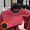 Sudadera de invierno para hombre con cuello redondo y forro polar, ropa casual para hombre, camiseta térmica de tres botones, disponible para venta al por mayor