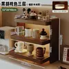Suporte para Copos de Madeira Maciça Rack de Armazenamento para Máquina de Café Layout de Canto do Café Rack de Armazenamento para Copo de Água Copo de Café Prateleira de Mesa