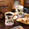 Taza de café y platillo de cerámica creativa de alto valor de color, apto para el té de la tarde inglés INS, taza de desayuno para el hogar