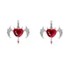 Pendientes Transfronterizos Nuevo Murciélago Oscuro de Halloween Corazón Rojo Alas de Diablo Blancas y Negras Estilo Gótico Retro Europeo y Americano