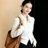 Suéter de Punto con Cuello de Piel Estilo Francés para Mujer, Cárdigan de Punto de Invierno, Top de Fuego, Abrigo Corto de Felpa