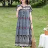 Nuevo Vestido de Algodón y Seda para Mujer en Verano, Estilo Mamá Joven, Estilo Étnico de Alta Gama, Falda Larga con Dobladillo Amplio, Vestido de Playa para Vacaciones
