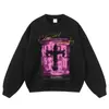 Sudadera con Capucha Otoño/Invierno Vintage con Capucha Cruz Graffiti Lavada Estampado Vintage Estilo Americano Sudadera Rota