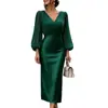 Estilo europeo y americano Nueva colección otoño/invierno 2026 de Amazon: vestido elegante y moderno, de color liso, que ciñe la cintura, de manga larga para mujer