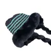 Gorro de Felpa Estilo Coreano con Rayas, Gorro Pullover Grueso de Doble Capa, Tejido Cálido Protector de Orejas, Gorro de Moda Tendencia de Piel Sintética de Visón para Mujer