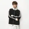 Chamarra estilo americano de calle con bloques de color de tres rayas y cuello alto, unisex, colección de otoño, chamarra abierta informal deportiva de moda, corte holgado, adecuada para parejas
