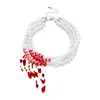 Colar Europeu e Americano Transfronteiriço Halloween Retrô Gota de Sangue Franja Pérola Multicamadas Colar de Pérola de Cristal Imitação Mancha de Sangue Escura