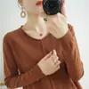 Suéter de tricô feminino novo estilo, fio de algodão simples, atacado, versátil, caimento solto, gola redonda, manga longa, casual, adequado para primavera e outono, transfronteiriço