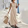 Coleção de verão 2026 transfronteiriça europeia e americana para mulheres: vestido de praia listrado sem mangas casual e elegante que acintura