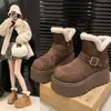 Botas de neve estilo Birkenstock com sola grossa, que aumentam a altura, para mulheres, nova coleção de inverno 2026, forradas com fleece, quentes e adequadas para climas frios
