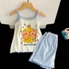 Dulce y elegante conjunto de pijama de camisola de modal de princesa para niñas, ropa de casa de verano para niñas pequeñas y niños mayores