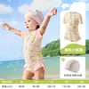 Traje de baño de una pieza con limón para niñas, Protección solar, Secado rápido, Ropa de playa de manga corta para niños, Ropa de playa para bebés y niños pequeños