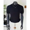 Camiseta de Tricô de Manga Curta para Homens, Gola Meia-Alta, Listrada, Slim Fit, Estilo Old Money, Seda de Gelo, Verão, Dropshipping Transfronteiriço, Atacado de Fábrica