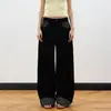 Jeans preto com bolinhas, barra com punho, estilo retrô americano, para homens e mulheres, design de primavera e outono, calça reta moderna para meninas estilosas