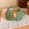 Bolso de Mano Nuevo de Paja y Cuero Japonés Bolso Gordito Diseño de Nicho a la Moda Bolso de Mano Accesorio Simple Versátil