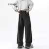 Calça Casual de Algodão Puro Lavado com Cordão na Cintura, Design de Nicho, Caimento Fluido, Outono Inverno, Com Pelúcia Quente, Versátil, Calça de Moletom Masculina