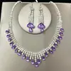 Conjunto de Colar e Brincos Gota d'Água Roxo Estilo Novo Coreano e Japonês Corrente para Clavícula Conjunto Curto para Mulheres Vestido de Noiva Acessórios de Joias de Luxo Leve