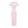 Vestido Midi Cauda de Peixe de Manga Curta com Gola Redonda Estilo Hot Girl Europeu e Americano para Mulheres Verão 2026 Slim Fit Hot Girl Justo no Corpo Longo
