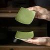 Posavasos Cuadrado de Cerámica con Esmalte de Roca y Diseño de Mandarina Verde Pequeña, Naranja-Verde con Manchas Doradas, Esterilla para Té Resistente al Calor, Platillo para Taza Antiescarcha, Posavasos de Cerámica Estilo Chino