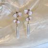 Elegantes pendientes de borlas de circonita rosa con flor de perla "Phalaenopsis", estilo retro francés, de alta gama, ligeros y lujosos.
