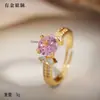 Anillo Más Vendido en Aliexpress, Lujo Ligero, Gama Alta, Anillo Abierto Elegante para Mujer, Cobre Incrustado con Circonita, Anillo de Moda Estilo Europeo y Americano