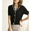 Roupas Zhengqite/ Suéter de Tricô com Gola Peter Pan Preto e Branco, Estiloso e Rejuvenescedor para Mulheres, Novo Caimento Solto para o Verão de 2026