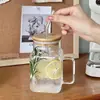 Taza Cuadrada de Vidrio para Popotes Taza para Jugo de Limón Taza de Vidrio de Gran Capacidad con Asa Taza Transparente de Vidrio de Borosilicato con Tapa