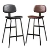 Bancos altos de bar modernos minimalistas com encostos de ferro, bancos altos para uso doméstico, bancos de bar de couro estilo luxo leve