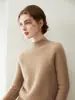 Novo suéter de tricô de cashmere 100% puro para outono e inverno, gola alta parcial, suéter base de cashmere solto e afina a silhueta
