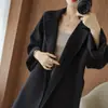 Abrigo de Lana de Doble Cara Estilo Coreano para Mujer Largo Por Encima de la Rodilla Holgado Tallas Grandes Bolsillos Tejido de Lana Abrigo de Exterior Otoño Invierno Transfronterizo