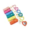 Chaveiro Pingente Porta-Batom Mini Espelho em Formato de Coração Bolsa Cor Macaron Estilo Ins Couro Portátil Mini