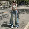 2026 Verano Nuevos Jeans de Pierna Ancha Rectos Lavados Amarillos Retro Americanos para Mujer Pantalones Largos de Longitud Extendida