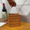 Caja de Regalo de Ratán Regalo de Acompañamiento Cesta de Flores de Mano Decoración de Ramo de Flores Cilindro Cuadrado para Niña de las Flores Tubo Cuadrado Caja de Regalo Antigua para Cumpleaños Boda