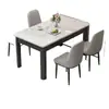 Conjunto de mesa de jantar e cadeiras em ardósia estilo nórdico, design simples, formato retangular, estrutura de ferro com acabamento em madeira sintética, adequado para uso doméstico, ideal para apartamentos pequenos