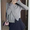 Nuevo Cárdigan de Punto Gris para Mujer Ropa de Abrigo de Otoño Suéter Abrigo de Diseño Sentido Top Delgado de Manga Larga para Mujer