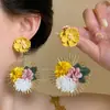 Rosa Atardecer~ Estilo Vacacional Girasol Pendientes Exagerados Lujo Ligero Sensación de Alta Gama Pendientes de Botón Accesorio Único para Adelgazar el Rostro