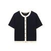 Cardigan Jaqueta de Tricô Elegante de Verão para Senhoras, Fragrância Suave, Gola Redonda, Cor Contrastante, Manga Curta + Minissaia de Tricô Preta em Linha A