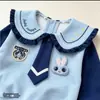 Nova Primavera e Outono Estilo Coreano Doce Estampa de Policial Coelho Moda Estilo College Roupa Versátil para Meninas