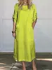 Nuevo Vestido de Verano 2024 de Viento Holgado Casual de Color Sólido de Manga Corta de Algodón y Lino