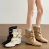 Botines elegantes y modernos de color Maillard para mujer, nueva moda 2026, con suela gruesa para mayor altura, botas de vaquero estilo occidental con caña corta