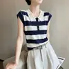Top de Crochet con Cuello de Muñeca de Tencel para Mujer, Exquisito Cuello de Ganchillo, Dulce y Juvenil, Ligero y Transpirable, Camiseta Versátil de Verano