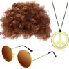 Accesorios de Disfraz de Halloween Set de Peluca Hippie Peluca Negra Ojos Collar Hip Hop Cosplay Disfraz