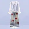 Camisa colete dopamina estilo coreano para meninas vivas e enérgicas, para usar em camadas, jeans doce, estilo escolar, conjunto moderno de três peças