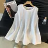 Camisa de algodón y lino estilo francés para mujer, nueva moda de verano, diseño para ir al trabajo, entallada en la cintura, cuello redondo, sin mangas, top pullover único