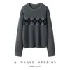 Nueva Colección Otoño/Invierno 2026: Top de Punto con Cuello Redondo, Jacquard de Diamantes y Diseño de Bloques de Color, de Manga Larga y Corte Holgado, Capa Base de Punto