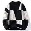 Suéter de tricô com gola alta, padrão de tranças em blocos de cor outono/inverno, de fronteira, blusa de tricô pullover de cor bloco, caimento solto, para homens