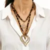 Collar con Estampado de Leopardo y Cinta Retro Colgante de Cruz Estrella de Mar Luna Corazón Lazo Collar Colgante Femenino Dulce Fresco Chica Caliente