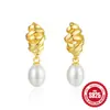 Novos brincos de tarraxa criativos de prata de lei S925 com pérola em formato de croissant, moda, brincos personalizados mais vendidos na Europa e América para mulheres