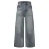 Jeans de hombre lavados con efecto desgastado, pantalones tipo dad de corte holgado, estilo americano moderno y casual de pierna ancha rectos, versátiles
